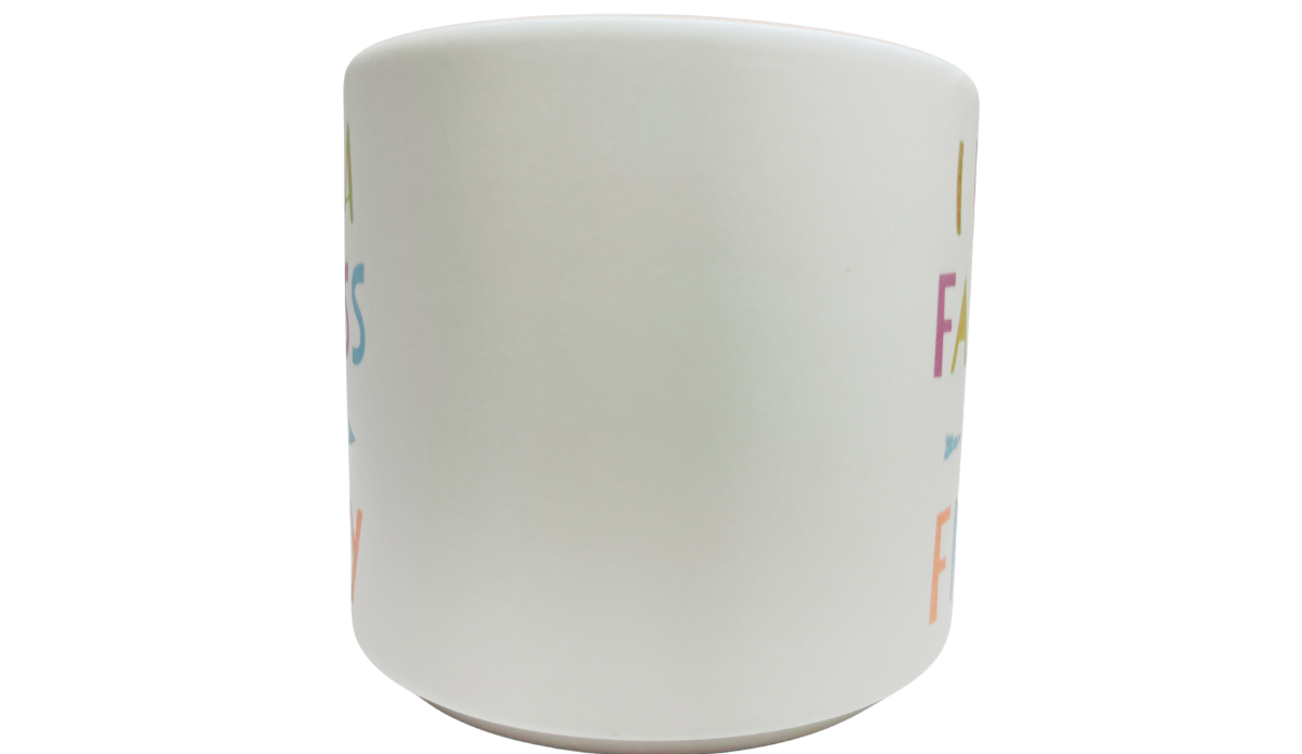 Disney FastPass Mug middle view showing smooth creamy white stoneware side