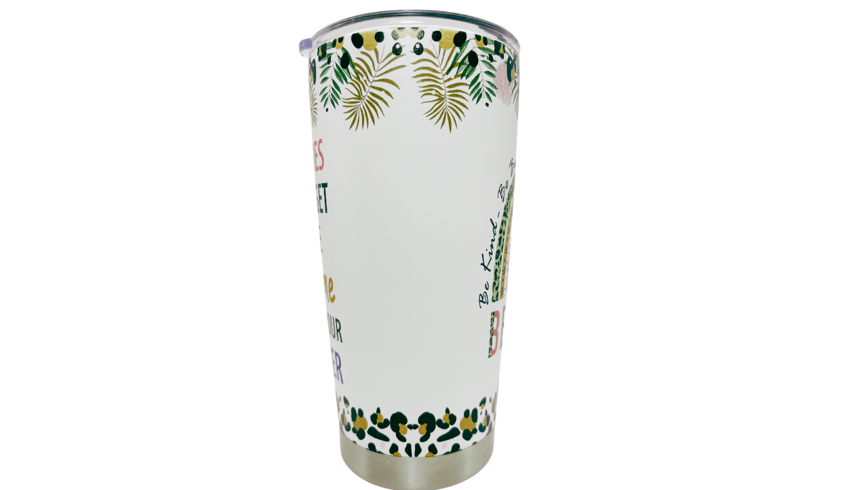 You’re Awesome Stainless Steel Tumbler additional view showing wraparound botanical border and reverse design transition