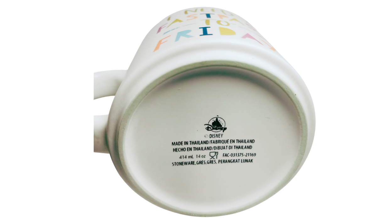 Disney FastPass Mug bottom view with Disney mark 14 oz capacity and Thailand details