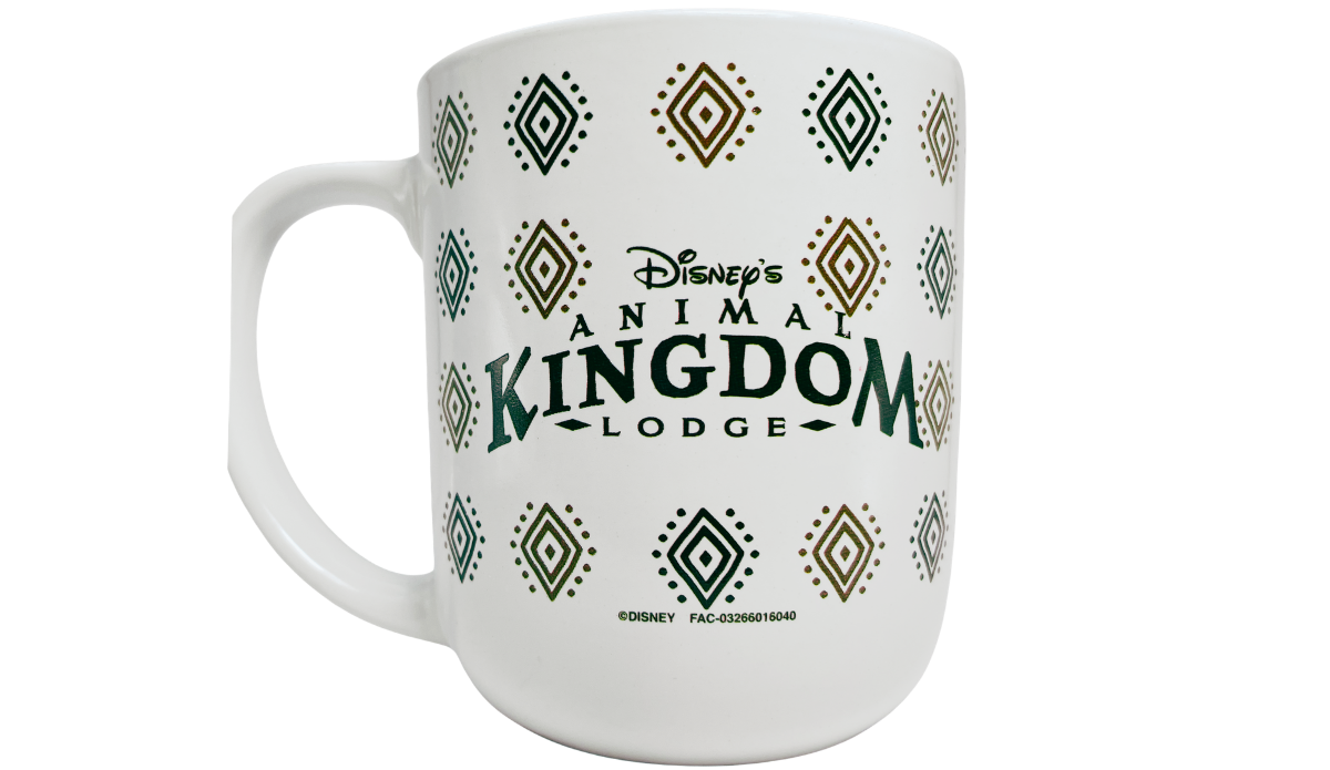 Disney Animal Kingdom Lodge Mug back view with resort name and geometric pattern