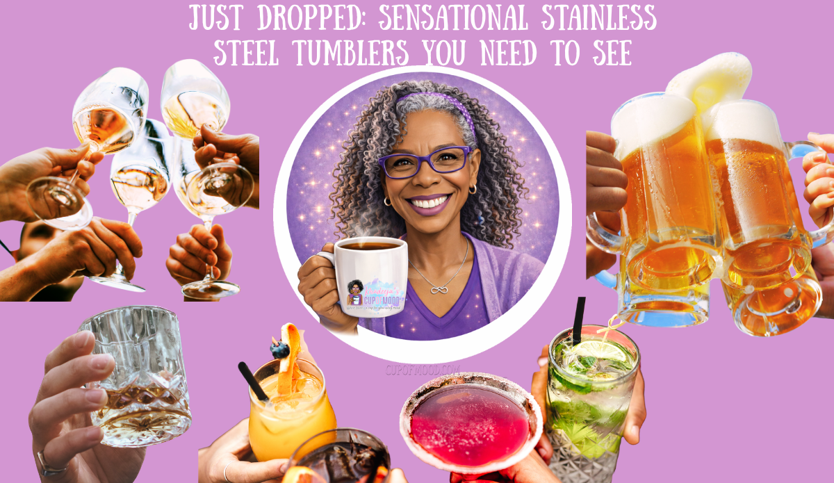 CupofMood celebration image with smiling woman and people raising glasses for stainless steel tumblers blog