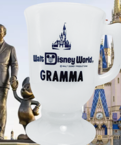 Vintage Walt Disney World Gramma mug with Cinderella Castle and Partners statue backdrop