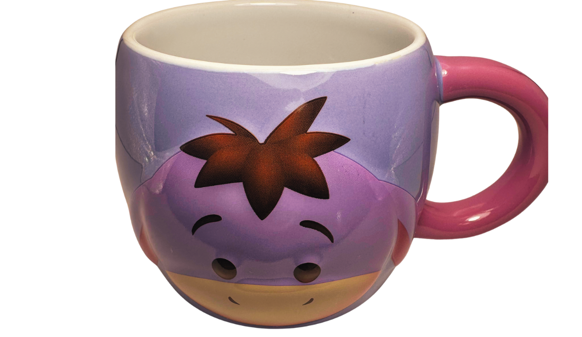 Disney Eeyore Tsum Tsum Mug inside view with cream interior and pink handle