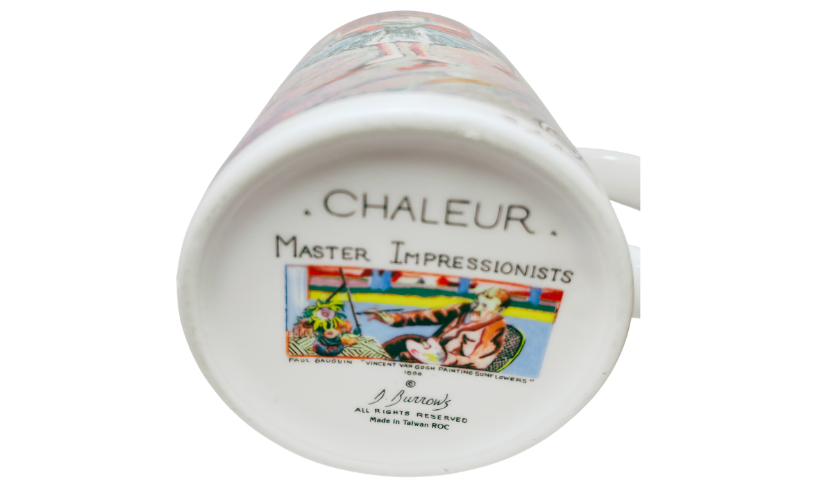 Edgar Degas ballerina mug bottom mark with Chaleur Master Impressionists and D. Burrows details