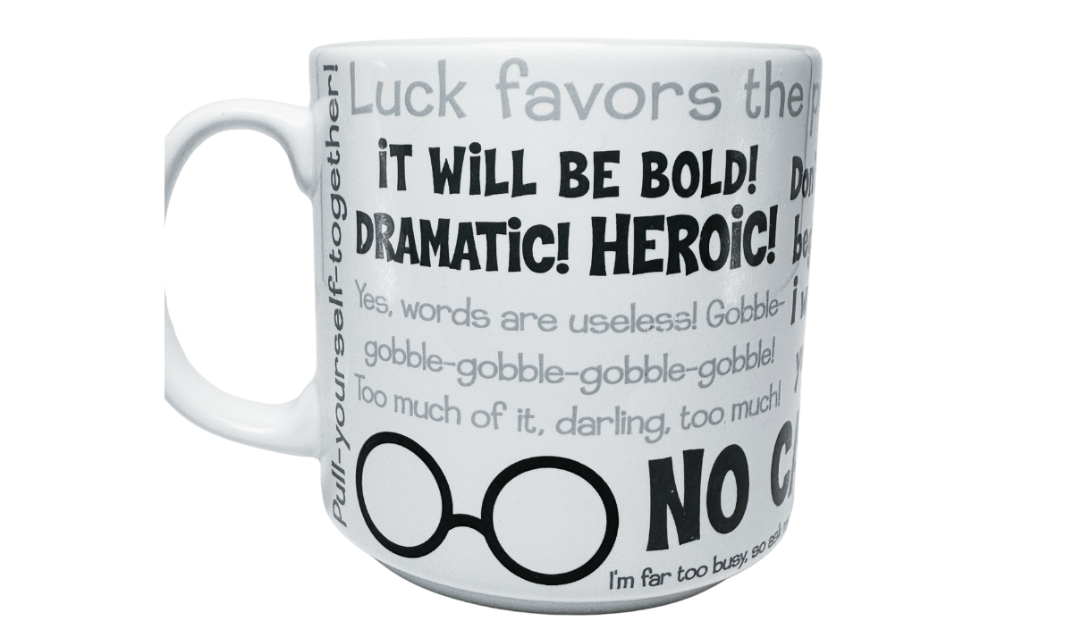 Disney Edna Mode mug back view with bold quotes and round glasses artwork