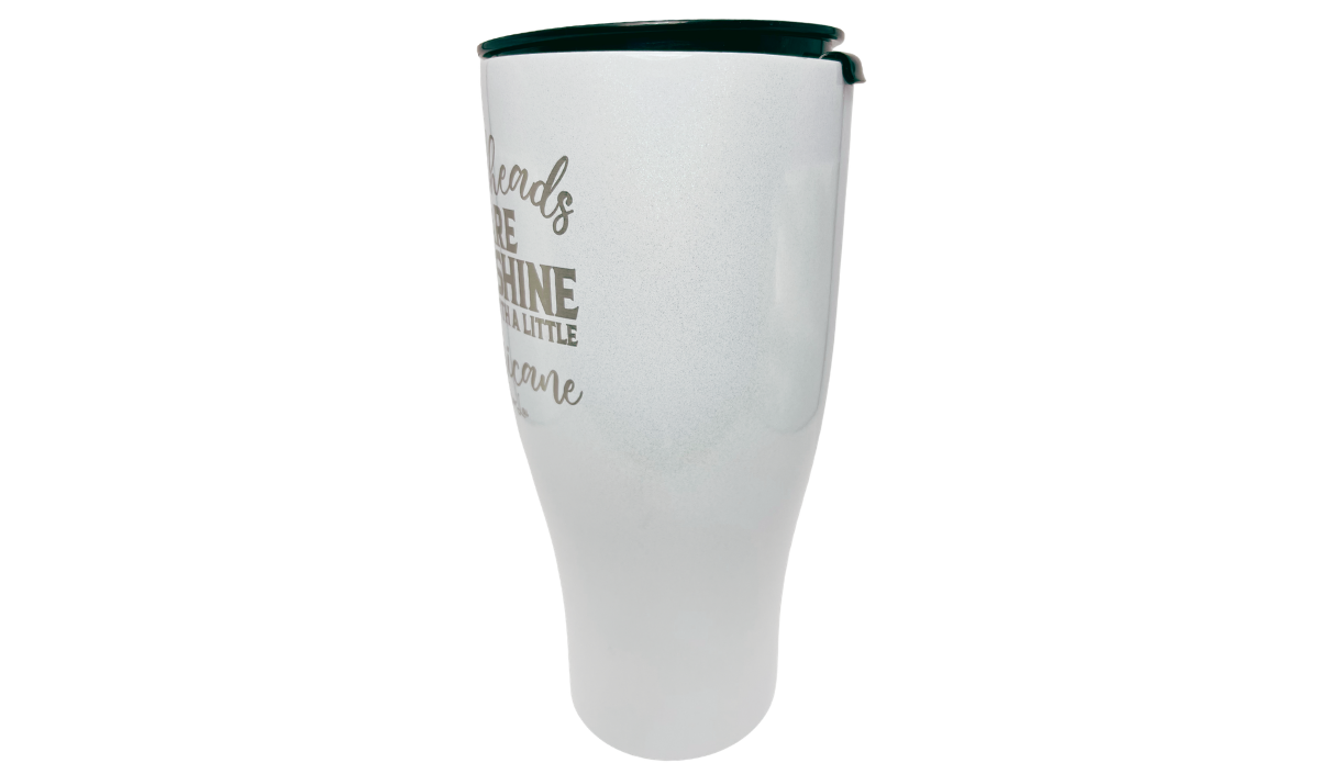 Funny Redhead Tumbler side view showing edge of Piper Lou quote and clean white finish