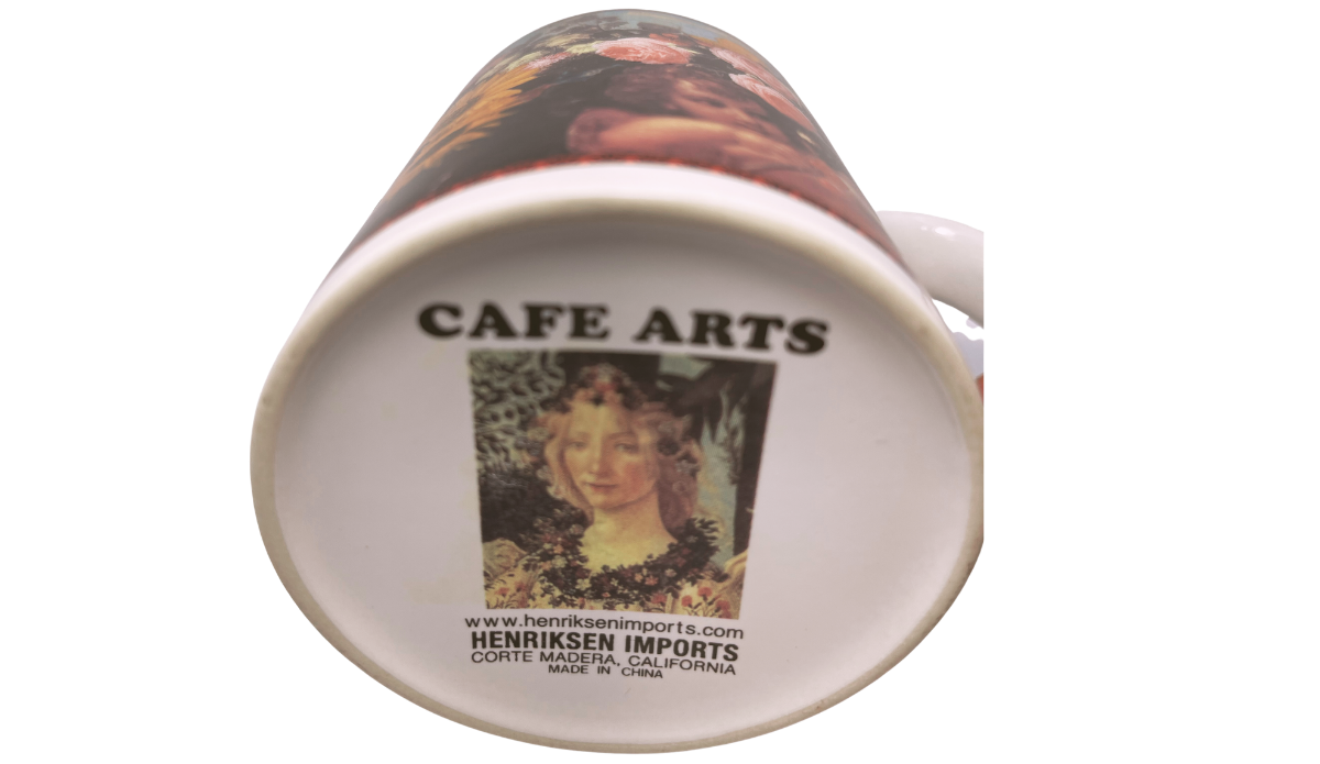 Cafe Arts Raphael Cherubs mug bottom mark with Henriksen Imports and Made in China details