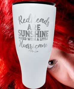 Funny Redhead Tumbler lifestyle scene with redhead background and sunshine hurricane quote