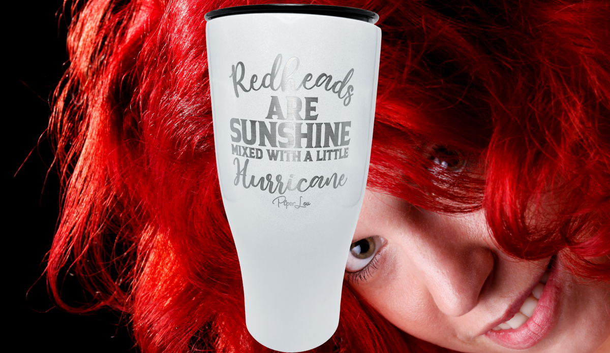Funny Redhead Tumbler lifestyle scene with redhead background and sunshine hurricane quote