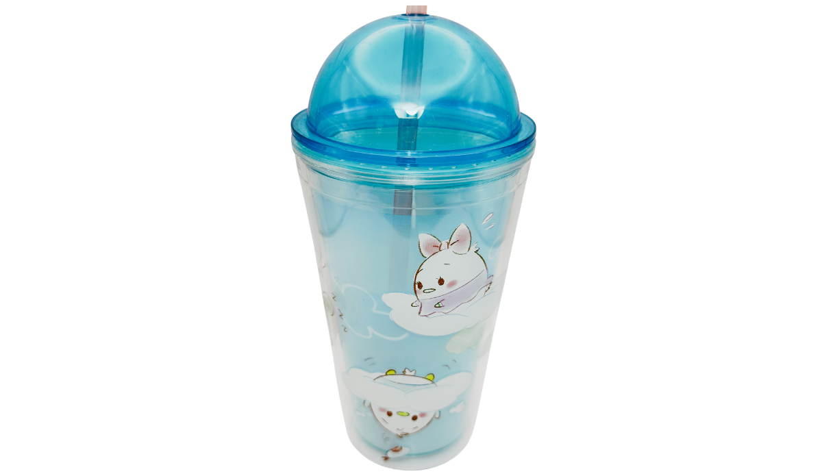Disney Ufufy Dome Tumbler with blue lid straw and pastel cloud character artwork