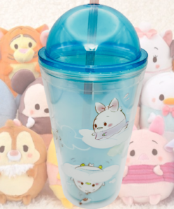 Disney Ufufy Dome Tumbler displayed with pastel Disney plush character backdrop