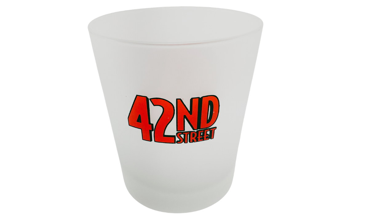 42nd Street Broadway frosted tumbler top view showing open rim and tapered glass shape