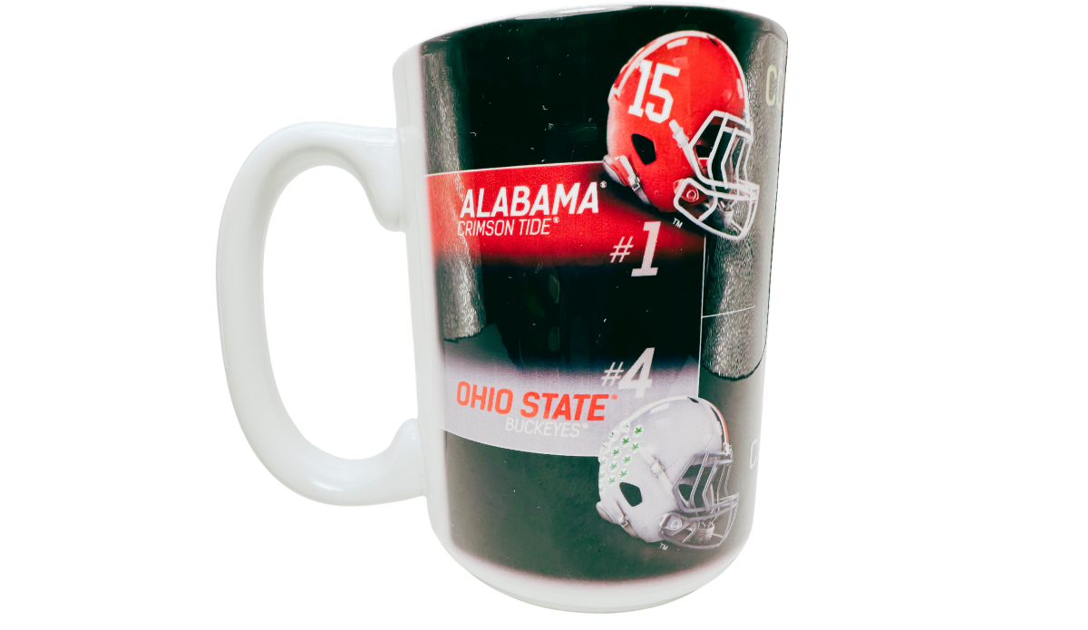 2015 College Football Playoff National Championship Mug with Alabama Crimson Tide and Ohio State Buckeyes graphics