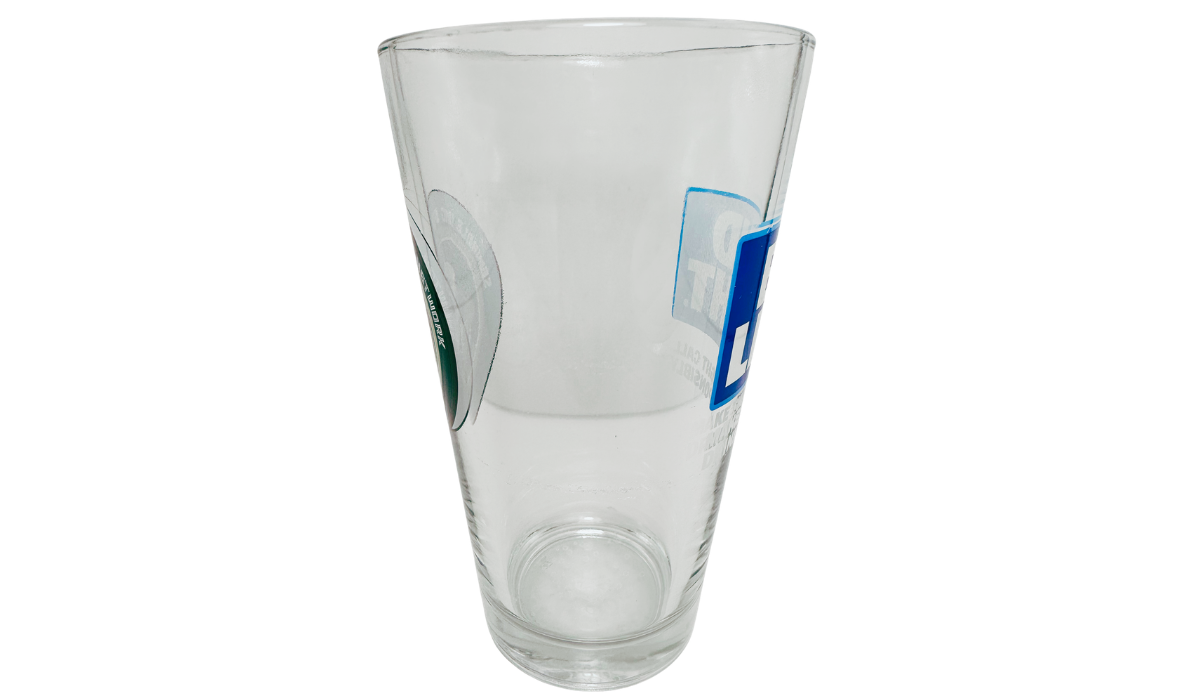 FSU Sports Network Pint Glass side view showing Seminoles graphic and Bud Light reverse design