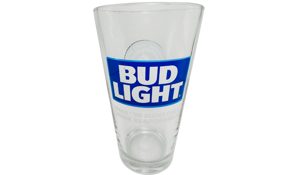 FSU Sports Network Pint Glass back view with blue and white Bud Light logo