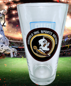FSU Sports Network Pint Glass displayed in a Florida State football stadium game day scene