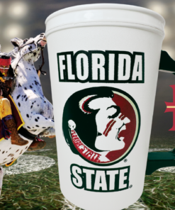Florida State Thermo-Serv Mug in football stadium scene with Osceola riding Renegade