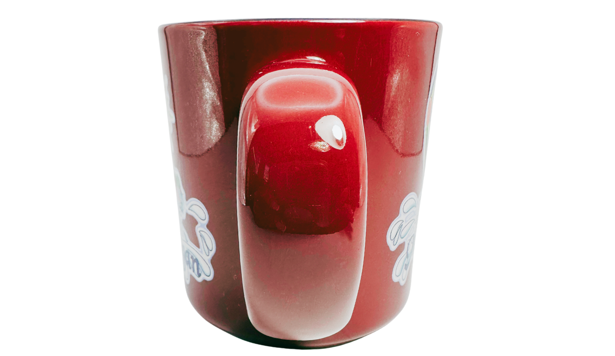 Michigan Sailboat Souvenir Coffee Mug handle view showing glossy deep red handle and exterior