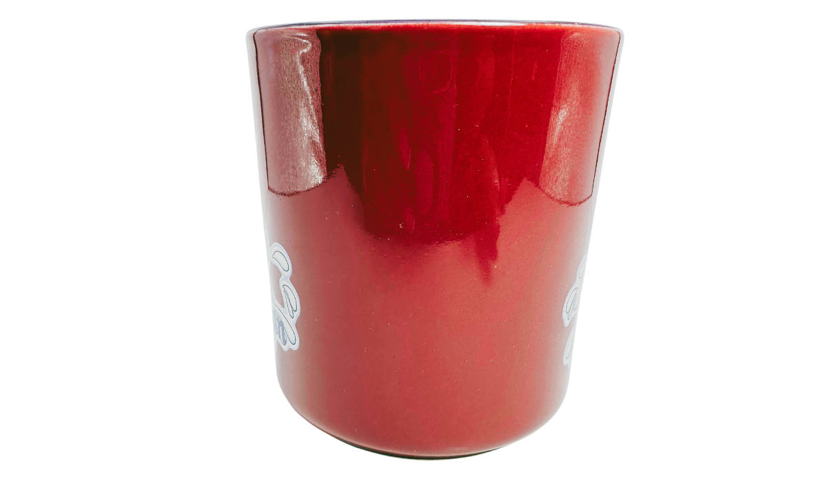 Michigan Sailboat Souvenir Coffee Mug middle view showing glossy deep red ceramic exterior