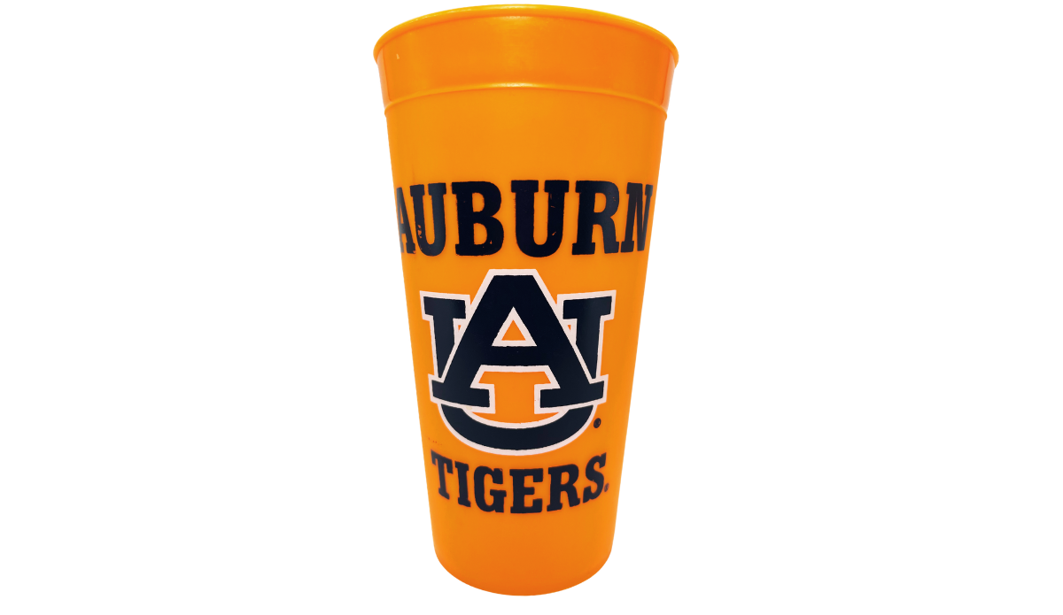 Auburn Tigers Orange Souvenir Cup with navy Auburn lettering, AU logo, and Tigers wording