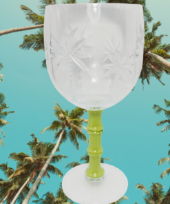 Palm Tree Acrylic Wine Goblet with embossed palms displayed among tropical palm trees