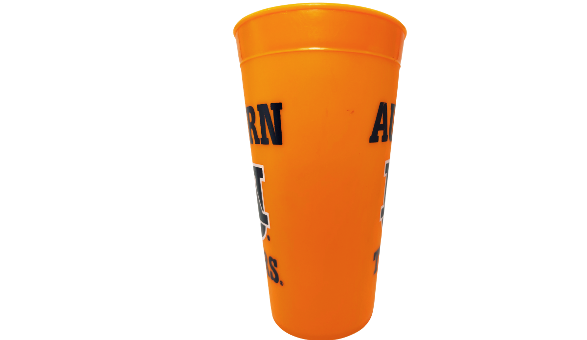 Auburn Tigers Orange Souvenir Cup alternate middle view with partial AU logos and Auburn lettering