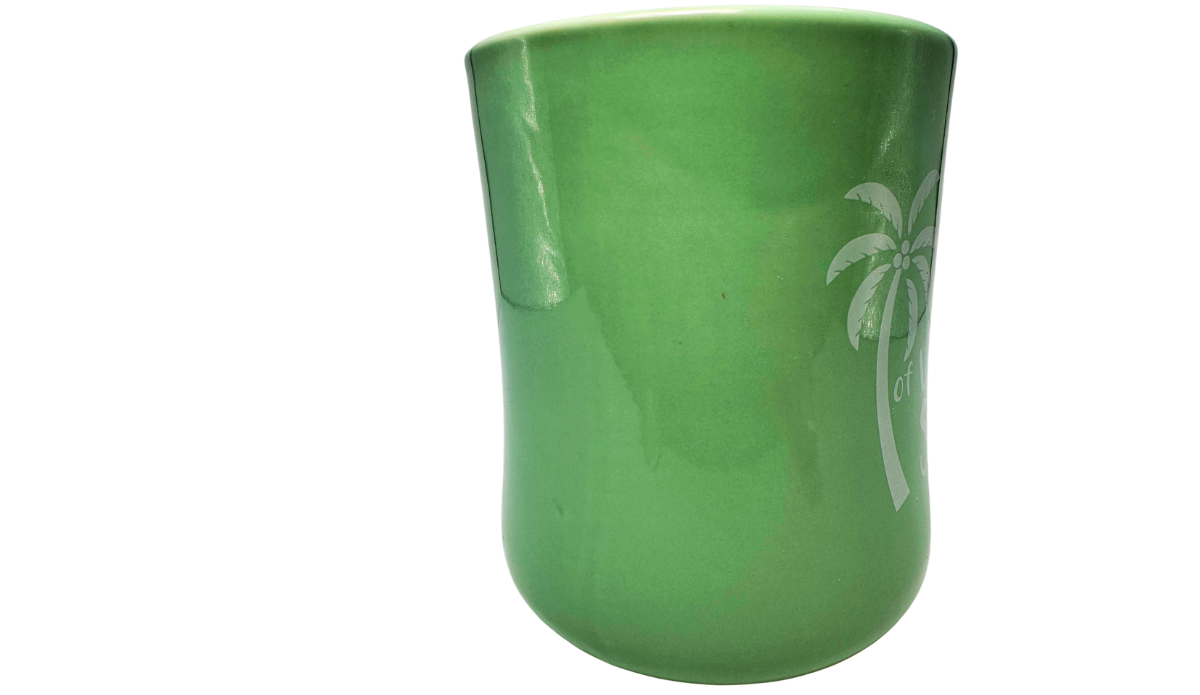 Daily Dose of Vitamin Sea Green Mug middle view with palm tree design visible near edge