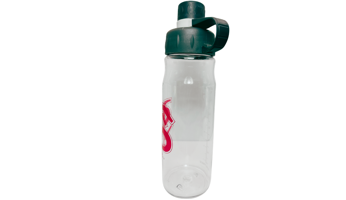 Florida State Clear Water Bottle additional view with black carrying loop and partial FSU logo