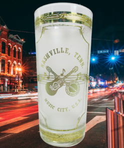 Vintage Nashville Culver Glass displayed against illuminated downtown Nashville nightlife and Broadway scenery