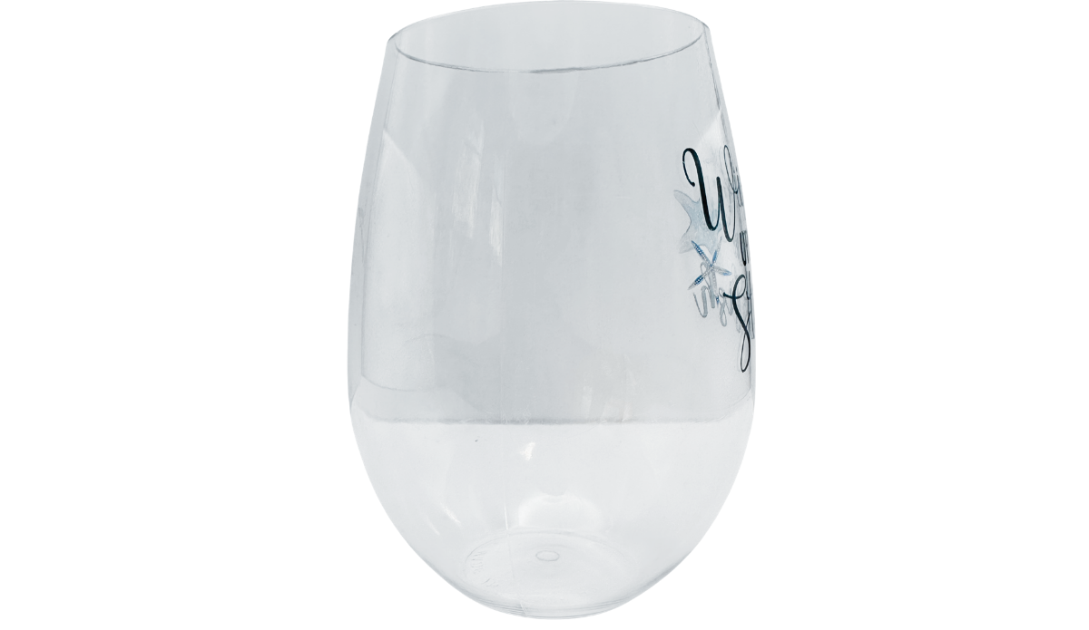 Starfish Acrylic Wine Glass middle view showing clear acrylic body and partial coastal artwork
