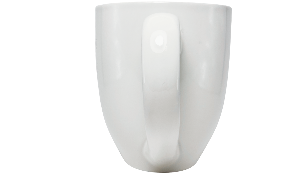 Auburn University Mom Mug handle view with glossy white curved handle