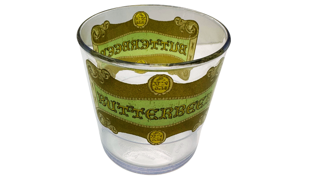 Harry Potter Clear Butterbeer Souvenir Cup inside view with visible wraparound artwork