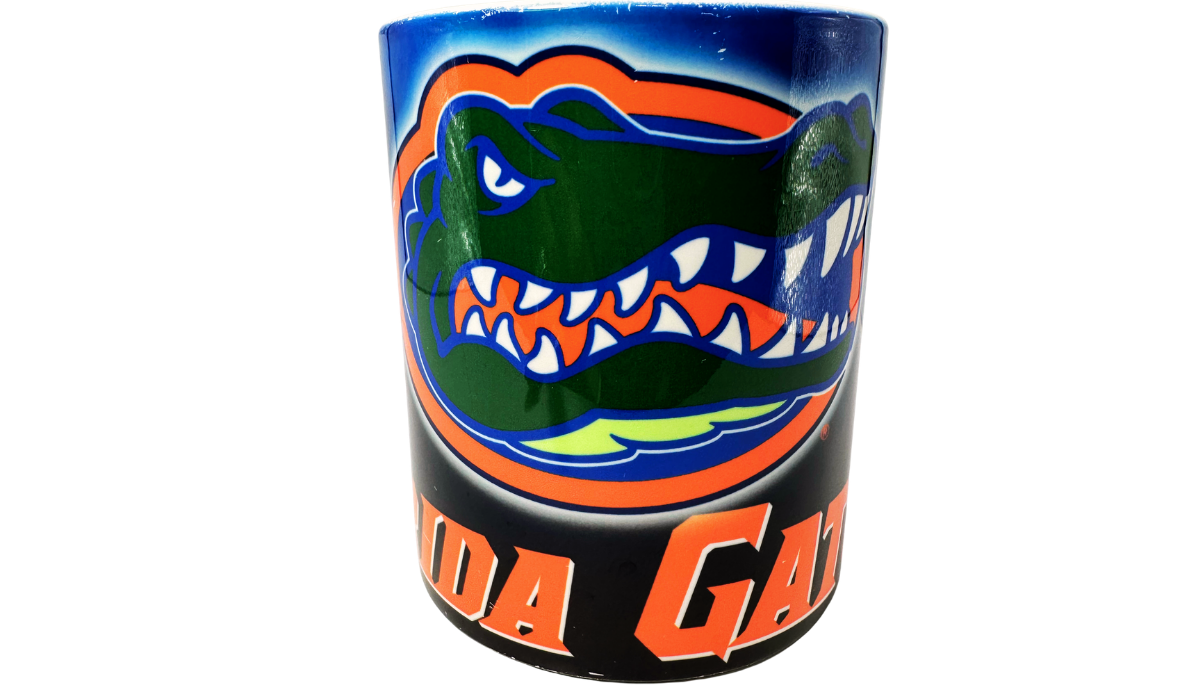 Florida Gators Blue Ombre Mug front view with oversized Gator head and wraparound lettering