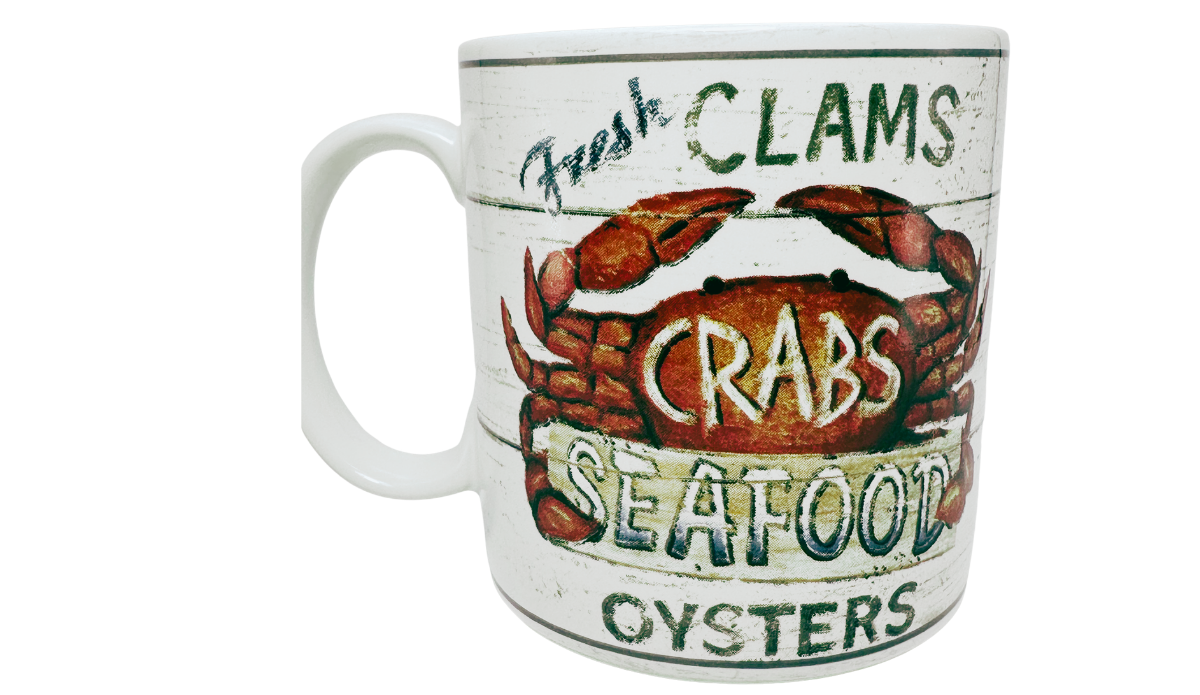 Casa Moda Fresh Clams Crab Mug back view with crab seafood design and white handle