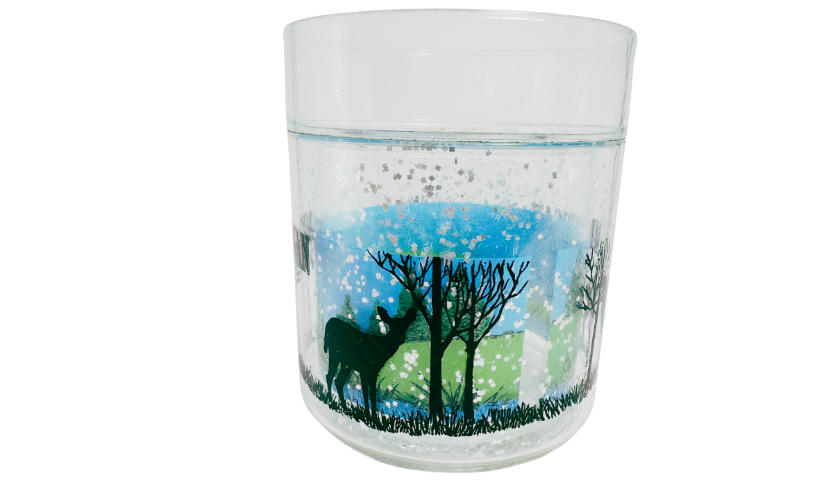 Michigan Deer Glass middle view with antlered deer silhouette and woodland trees