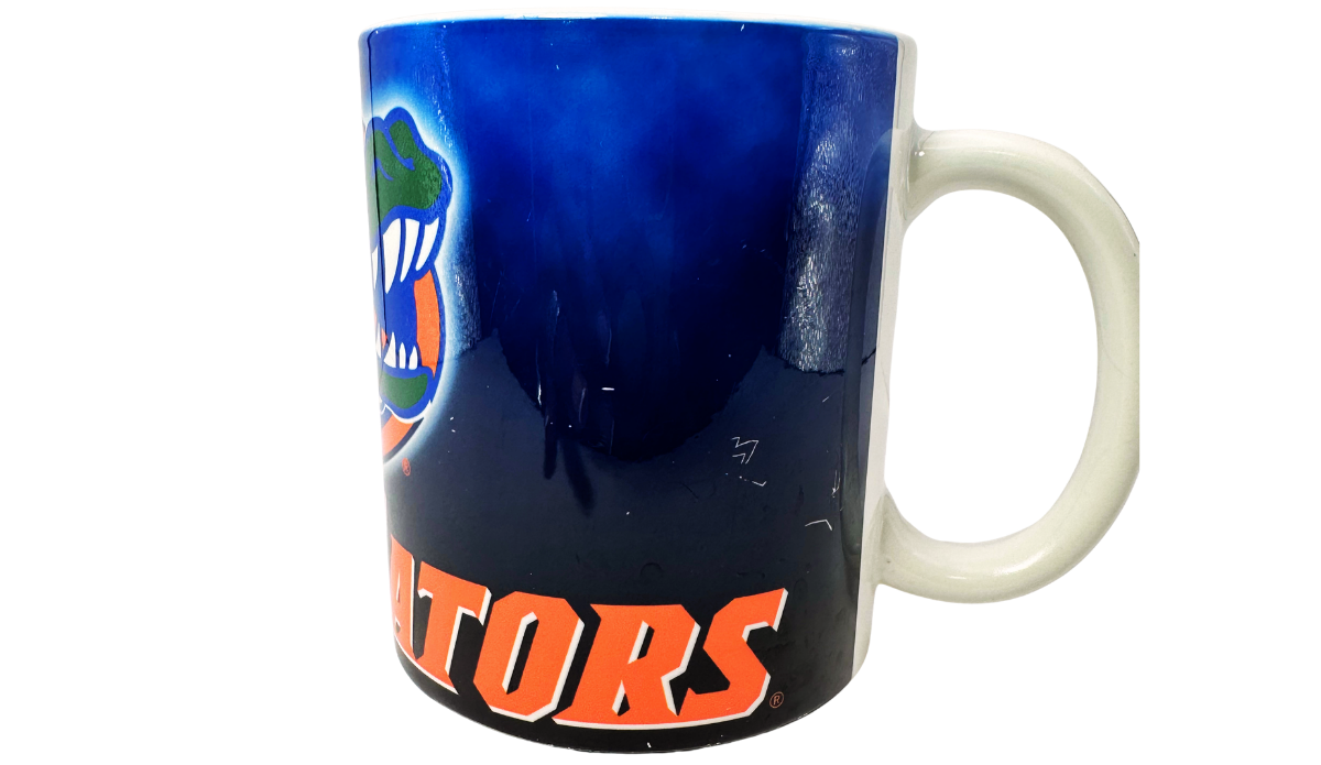 Florida Gators Blue Ombre Mug back angle with blue gradient, Gators lettering, and white handle