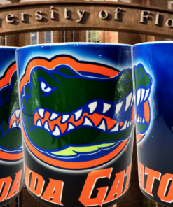 Florida Gators Blue Ombre Gator Head Mug displayed at University of Florida entrance