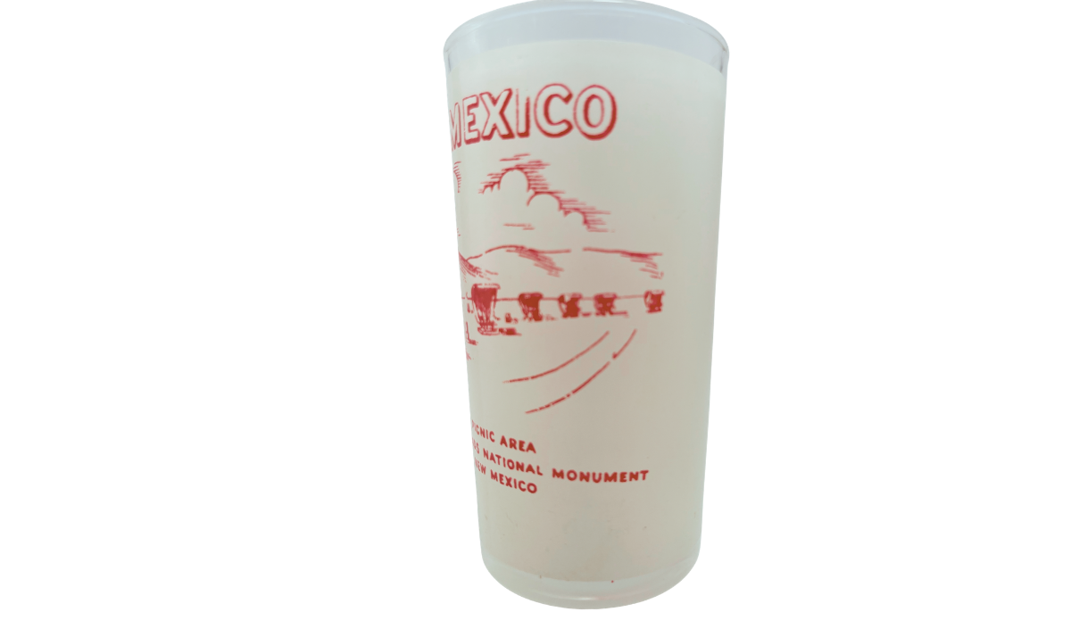 Vintage White Sands Monument Glass with partial red desert scene and frosted open panel