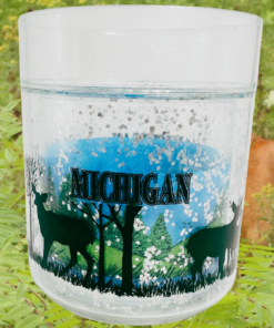 Michigan Deer Glass displayed in a green woodland setting with a deer in the background