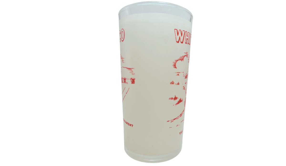 Vintage White Sands Monument Glass transitioning between New Mexico picnic artwork and White Sands dune scene