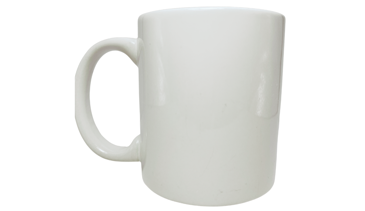 Famous Ohio Sights Souvenir Mug back view showing plain glossy white ceramic and curved handle
