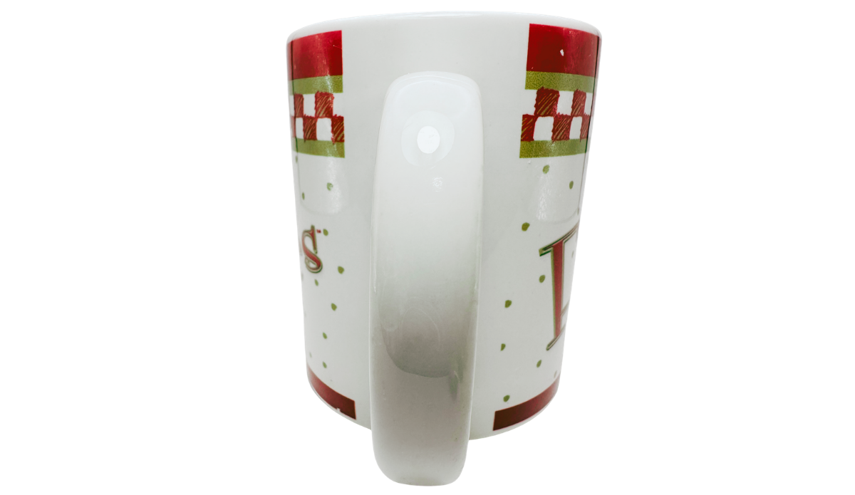 Florida State Checkerboard Mug handle view showing white ceramic handle and wraparound collegiate pattern