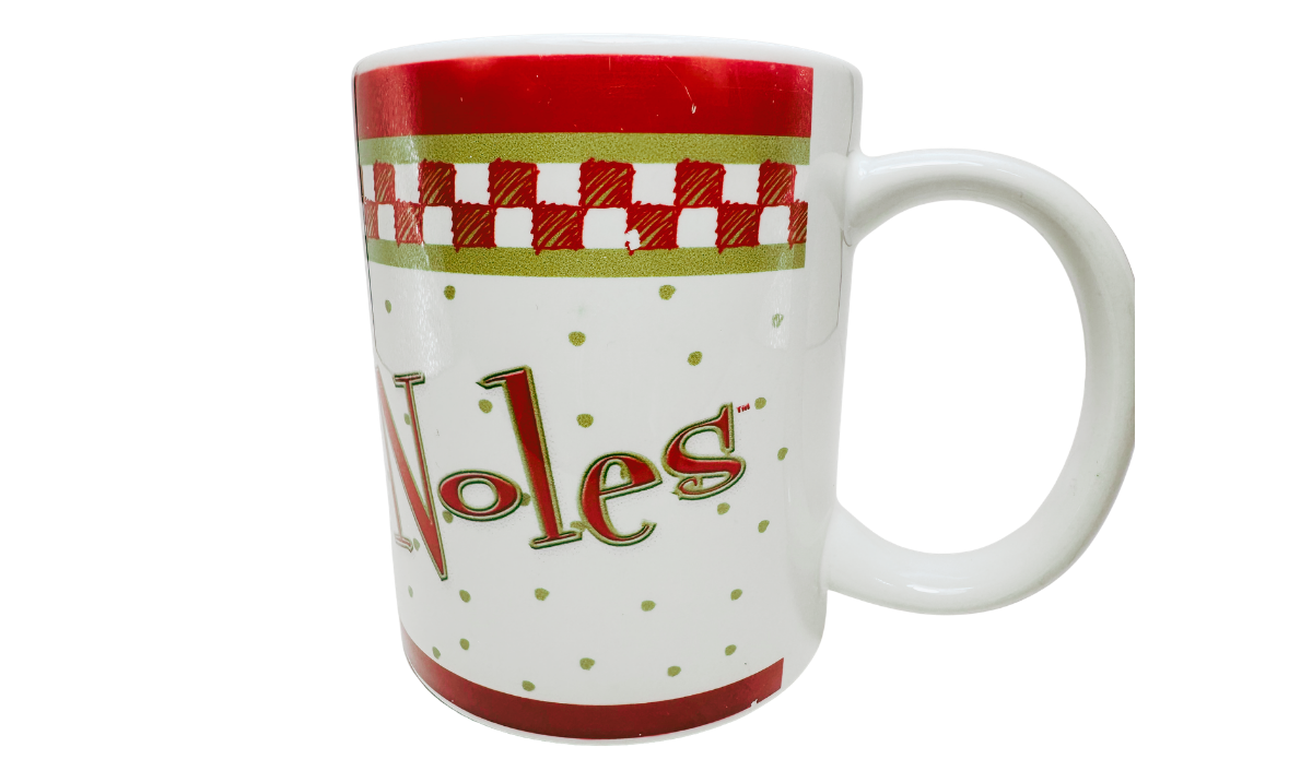 Florida State Checkerboard Mug Noles handle view with garnet gold accents and white ceramic handle