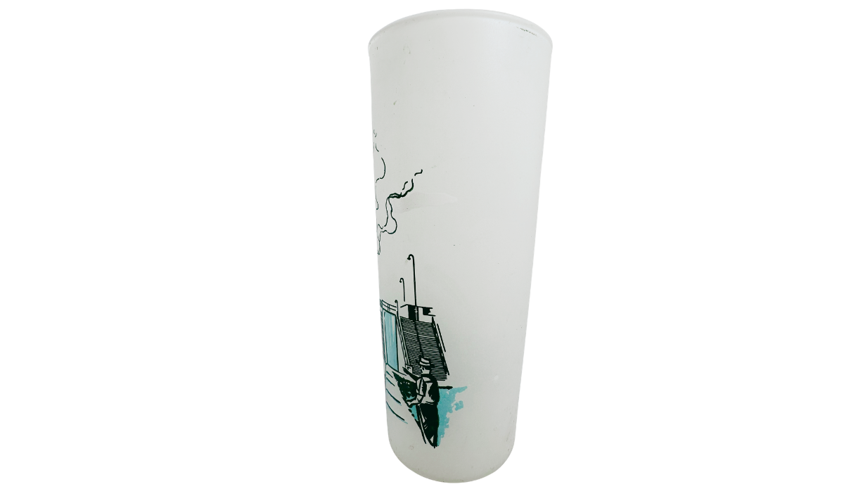 Vintage Soo Locks Glass side view with partial lock artwork and frosted surface
