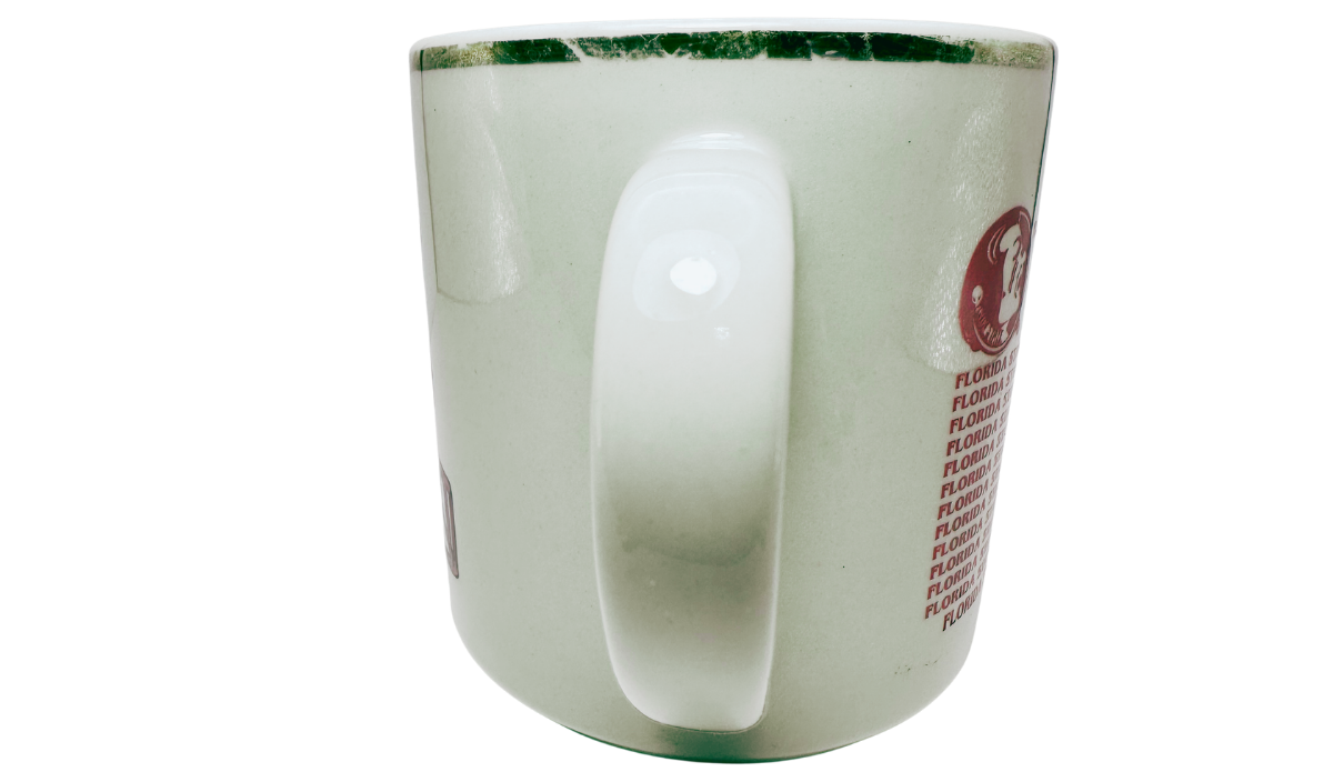 1993 Florida State Champions Mug handle view with white ceramic handle and wraparound championship artwork