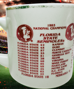 1993 Florida State Champions Mug in football stadium with Osceola riding Renegade