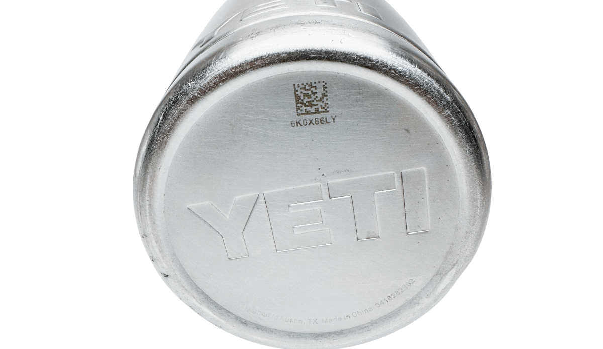 YETI Florida Gators Tumbler bottom view with large embossed YETI logo and manufacturer markings