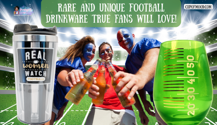 Rare football drinkware with football fans, insulated tumbler and green football field wine glass
