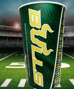 USF Bulls Aramark Raymond James Souvenir Cup displayed in a football stadium setting