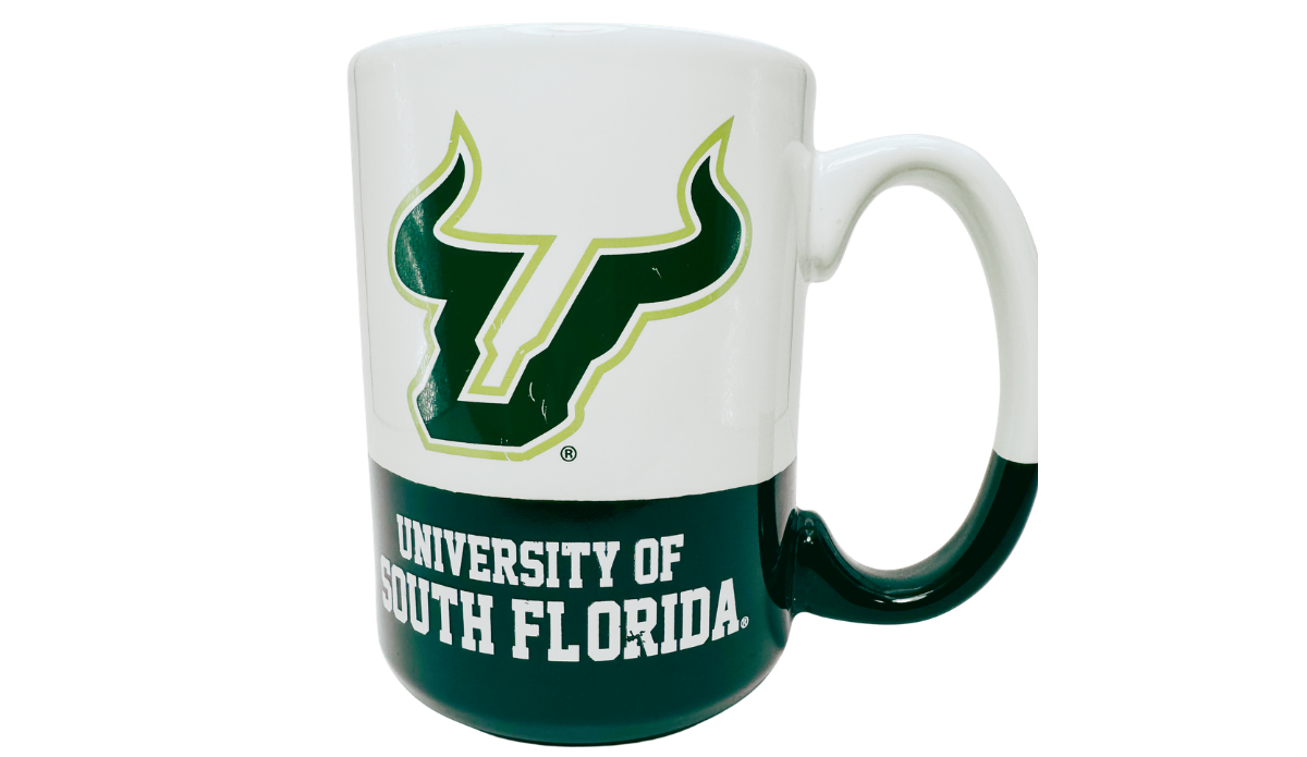 University of South Florida Bulls Two Tone Mug with horned-U logo and green lower band